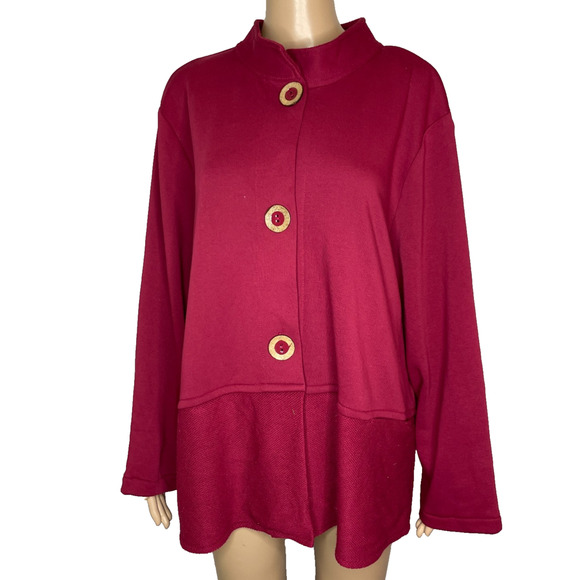 Habitat Sweaters - Women's XL Habitat Honeycomb Terry Pocket Burgundy Button Front Knit Cardigan